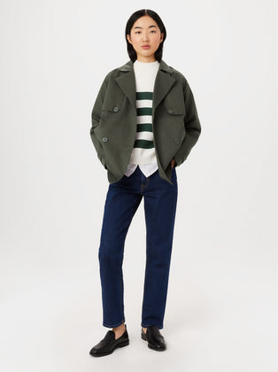 The Kapok Cropped Trench Coat in Boreal Green