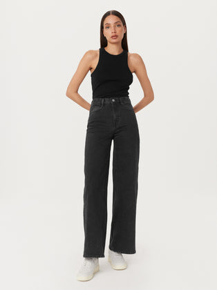 The Nina Wide Leg Jean in Washed Black