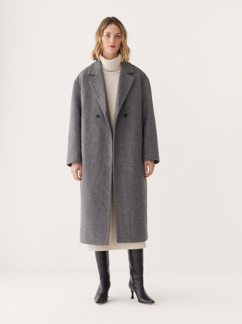 The Herringbone Recycled Wool Coat in Black – Frank And Oak USA