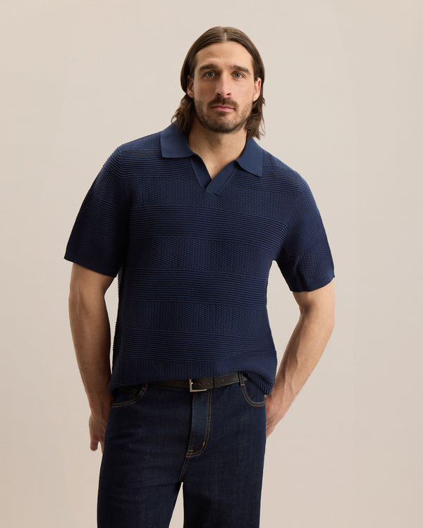 ENGINEERED STRIPE JOHNNY COLLAR POLO