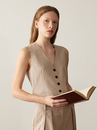 The Pinstriped Vest in Oxford Tan